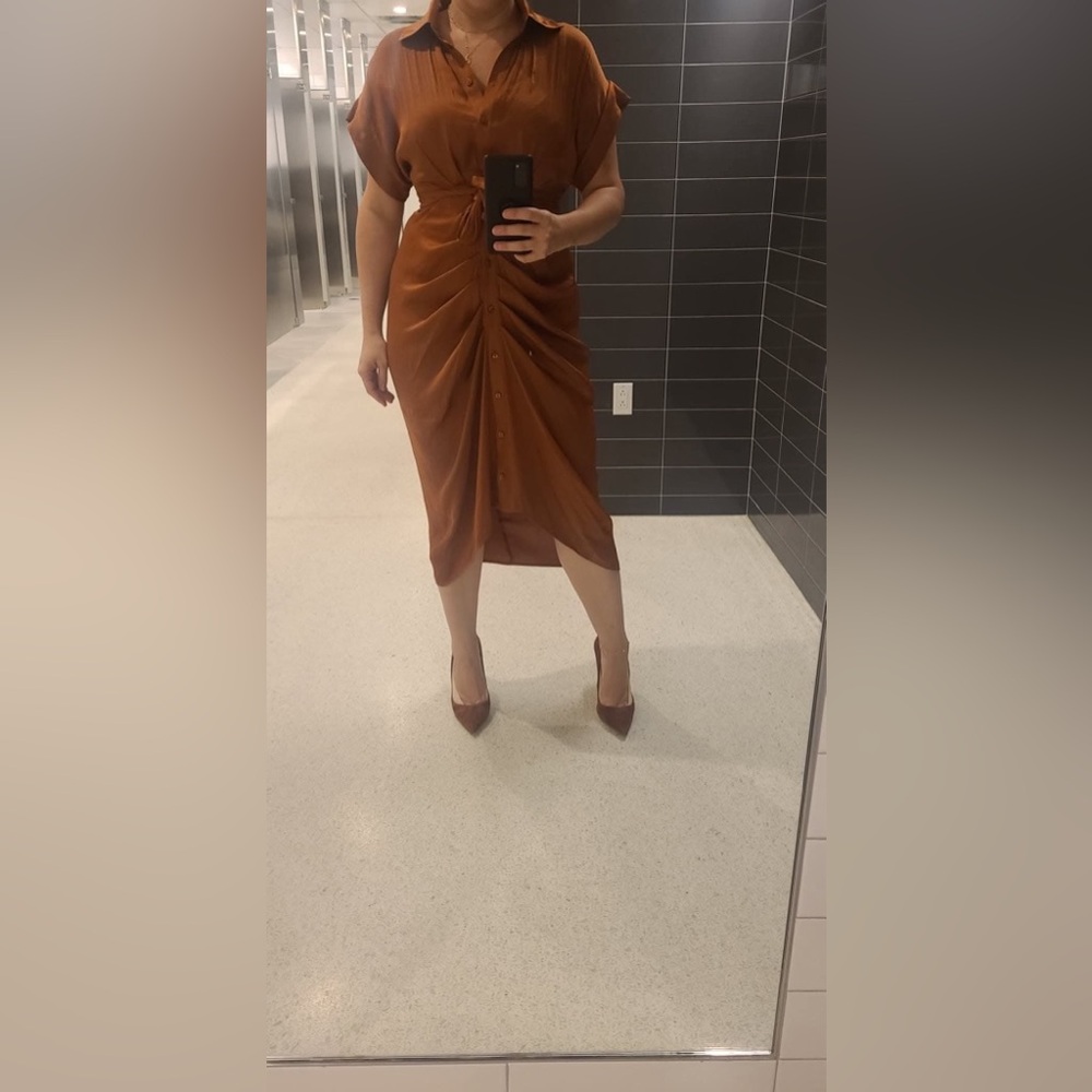 Steve Madden Rust Wrap Tie Front Midi Dress - Picture 3 of 6